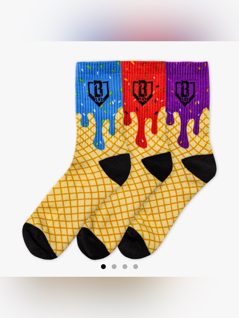 New NWT baseball lifestyle Youth Ice Cream Socks 3 Pack Blue, Pink M - Picture 3 of 4